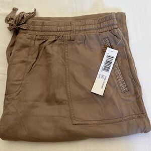 Tribal Linen Pull On Pants with Lace Accent